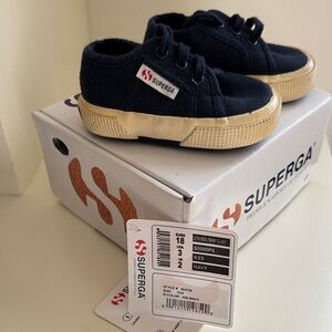 Superga Baby / Kids Navy Blue Sneakers with Cream Soles